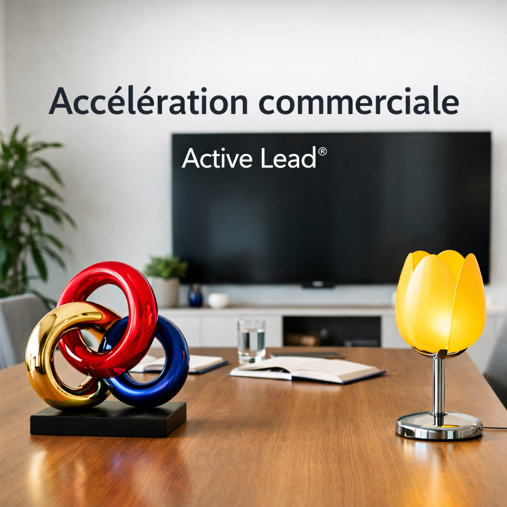 imagine une image au design minimaliste avec les mots Acclration commerciale et Active LeadJaimerai une image plus raliste et prsentant ces lments da